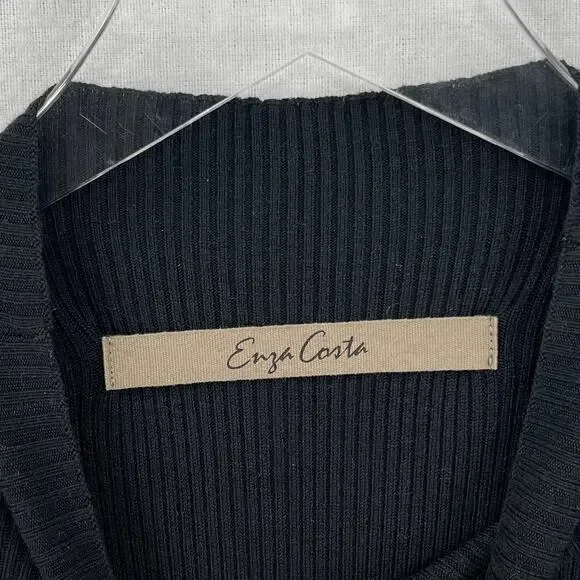 ENZA COSTA Silk Sweater Knit Mockneck Dress Women Small Black Sleeveless Knit